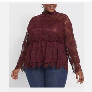 Lane Bryant Mock Neck Lace Peplum
